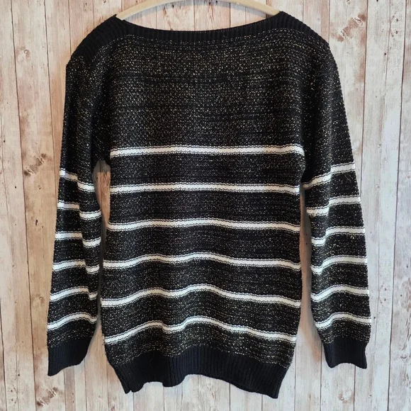 Women's Unbranded Black Gold Striped Crew Neck Sweater S - Picture 6 of 7